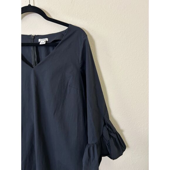 J Crew Ruffle Tie-Sleeve Shift Dress Size 12 Black V Neck Cotton 3/4‎ Sleeves - Picture 3 of 9